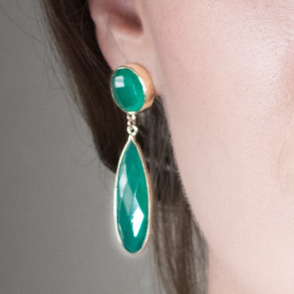 Green Agate in Silver/Yellow Gold Plated Earrings - Picture 6 of 9